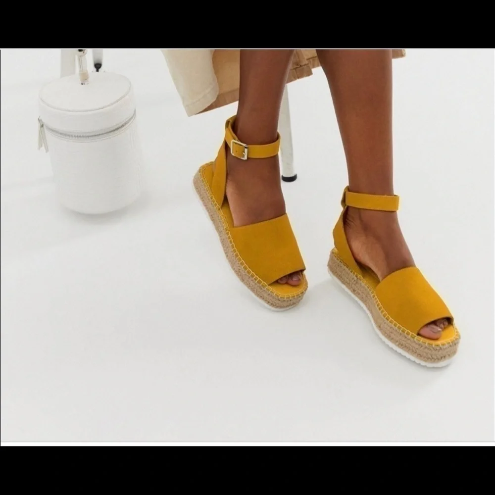 ASOS Mustard yellow strappy suede leather platform espadrille Jacoba size 7